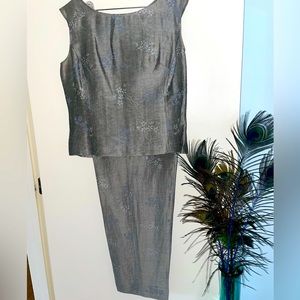 Dressy top and pants, silver flowers
